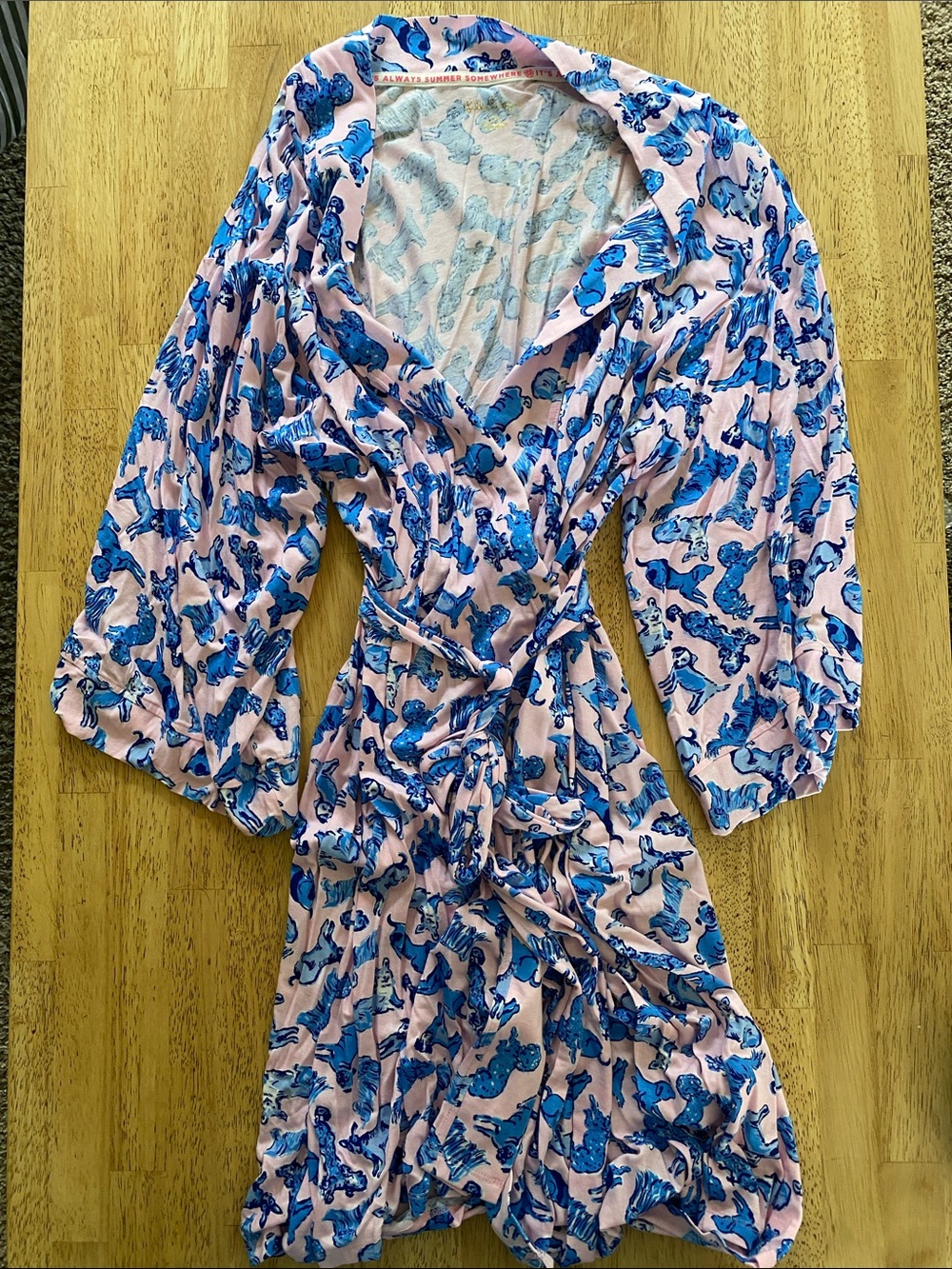 Lilly Pulitzer Pink and Blue Dog Print Robe